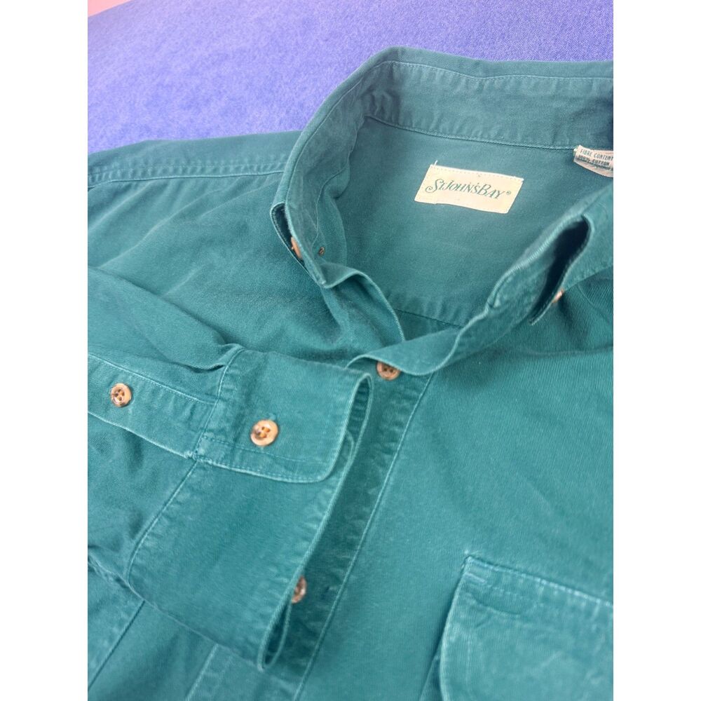 St. John's Bay Men's Shirt Size LT Large Tall Green Long Sleeve Cotton Button Up